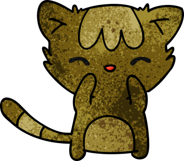 Bir insan tarafından çizilmiş kawaii kedisinin el yazısıyla çizilmiş çizgi filmi.