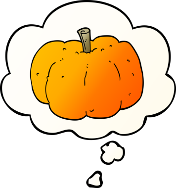 Düşünce baloncuklu çizgi film balkabağı bir insan tarafından çizilmiş.