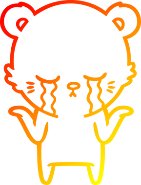 Bir insanın omuzlarını silkeleyen ağlayan bir kutup ayısının sıcak çizgi çizimi