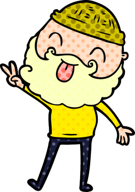 Sakallı bir adam bir insan tarafından çizilmiş barış işareti veriyor.