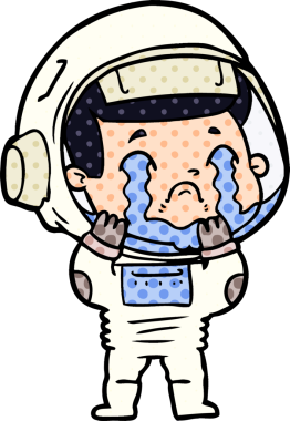 Bir insan tarafından çizilmiş ağlayan astronot çizgi filmi.