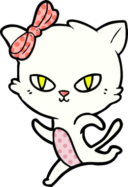 Bir insan tarafından çizilmiş sevimli çizgi film kedisi.