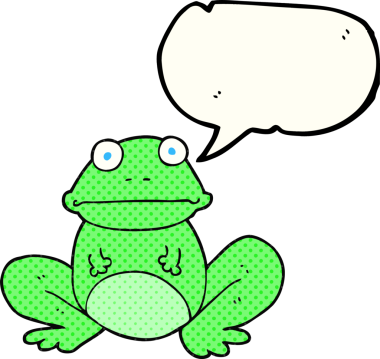Bir insan tarafından çizilmiş serbest çizilmiş çizgi roman konuşma balonu kurbağa.