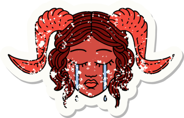 Bir insan tarafından çizilmiş ağlayan, bağlayan karakter yüzünün grunge çıkartması.