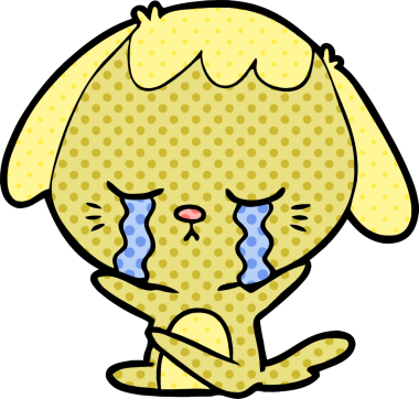 Bir insan tarafından çizilmiş ağlayan çizgi film köpeği.