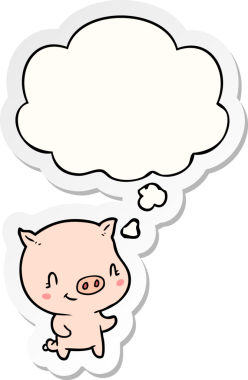 Düşünce baloncuklu çizgi film domuzu insan tarafından çizilmiş bir çıkartma.