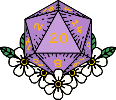 Retro Dövme Biçimi Doğal 20 D20 zar bir insan tarafından çizilmiş çiçek elementleriyle