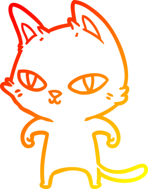 Bir insan tarafından çizilmiş parlak gözlü çizgi film kedisinin sıcak çizgi çizimi