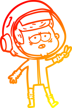 Bir insan tarafından çizilmiş, karikatür, yorgun astronot çizimi.