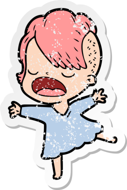 Bir insan tarafından çizilmiş havalı bir hippi kızın karikatür çıkartması.