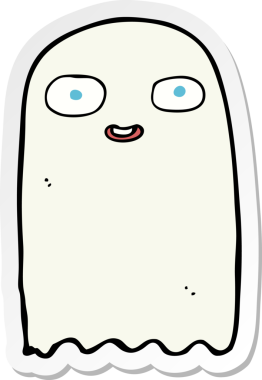 Bir insan tarafından çizilmiş komik bir hayaletin çıkartması.