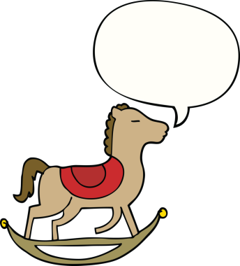 Bir insan tarafından çizilmiş konuşma balonlu sallanan at.