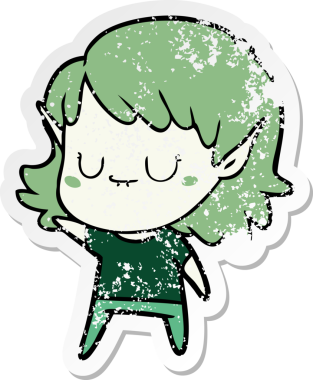 Bir insan tarafından çizilmiş mutlu bir elf kızının sıkıntılı çıkartması.