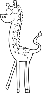 Bir insan tarafından çizilmiş siyah beyaz çizgi film zürafası.