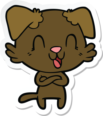 Bir insan tarafından çizilmiş gülen bir köpeğin çıkartması.