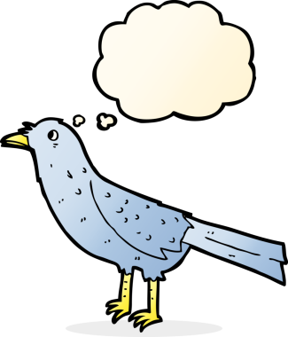 Bir insan tarafından çizilmiş düşünce baloncuklu karga.