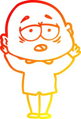 Bir insan tarafından çizilmiş, yorgun, kel bir adamın sıcak çizgi çizimi.