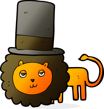 Bir insan tarafından çizilmiş silindir şapkalı bir aslan.