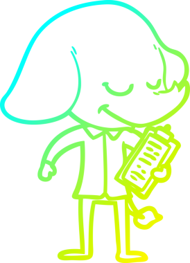 Bir insan tarafından çizilmiş dosyasıyla gülümseyen bir filin soğuk gradyan çizimi.