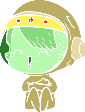 Bir insan tarafından çizilmiş mutlu düz renkli çizgi film kızı.