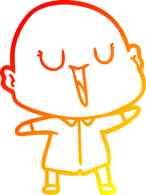 Bir insan tarafından çizilmiş mutlu, kel bir adamın sıcak çizgi çizimi.