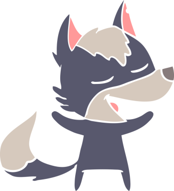 Bir insan tarafından çizilmiş düz renkli çizgi film kurt gülüşü