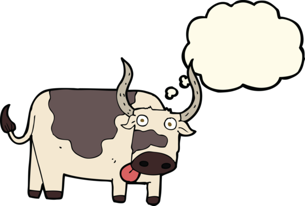 Bir insan tarafından çizilmiş düşünce baloncuklu çizgi film boğası.