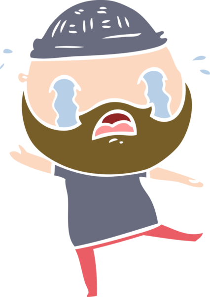 Düz renkli çizgi film sakallı adam bir insan tarafından çizilmiş ağlıyor.