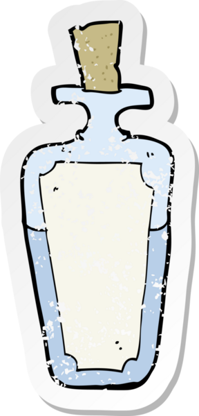 Bir insan tarafından çizilmiş bir karikatür iksiri şişesinin gerilimli yapıştırması.