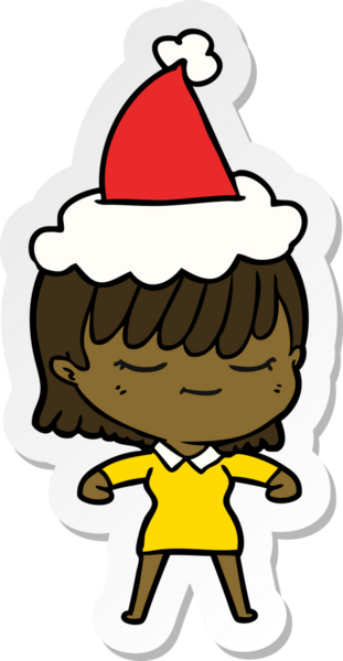 Bir insan tarafından çizilmiş Noel Baba şapkası takan bir kadının el yazısı.