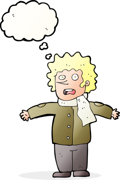 Bir insan tarafından çizilen düşünce baloncuğuyla adamı şaşırtan çizgi film.