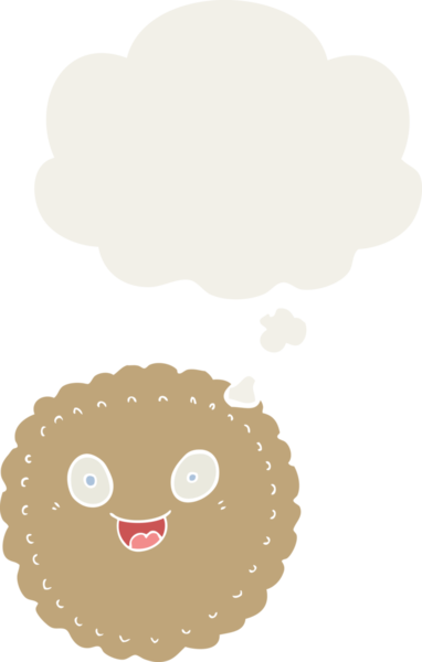 Düşünce baloncuklu çizgi film bisküvisi insan tarafından çizilmiş.