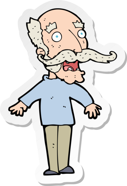 Karikatür çıkartması. Yaşlı bir adam, bir insan tarafından çizilmiş şaşkınlıkla nefes nefese.
