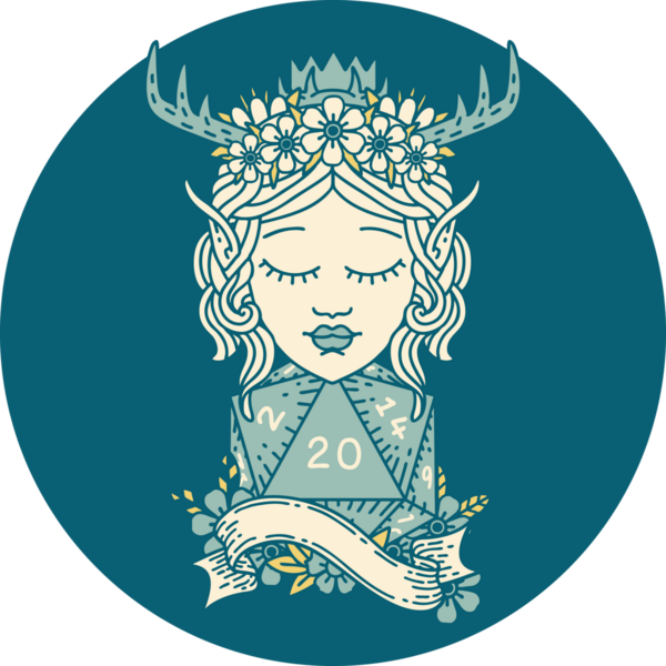 Retro Dövme Tarzı Elf Karakteri Bir insan tarafından çizilmiş doğal yirmi zar ile