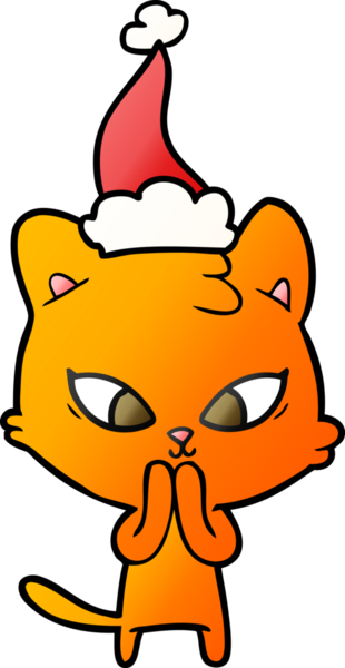 Bir insan tarafından çizilmiş Noel Baba şapkası takan bir kedinin gradyan çizimi.