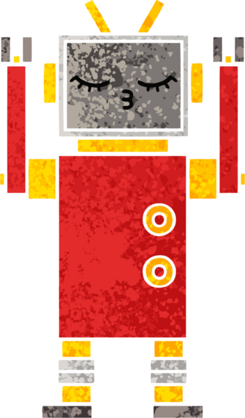 Bir insan tarafından çizilmiş bir robotun retro çizim tarzı karikatürü
