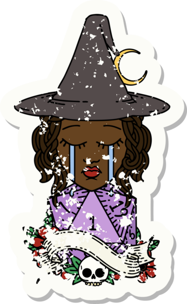 Retro Dövme Tarzı Ağlayan İnsan Cadı Doğal D20 yuvarlamalı Bir insan tarafından çizilmiş