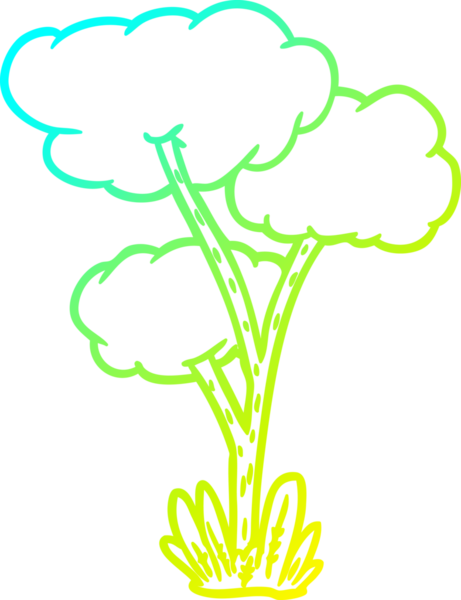 Bir insan tarafından çizilmiş bir karikatür ağacının soğuk gradyan çizimi