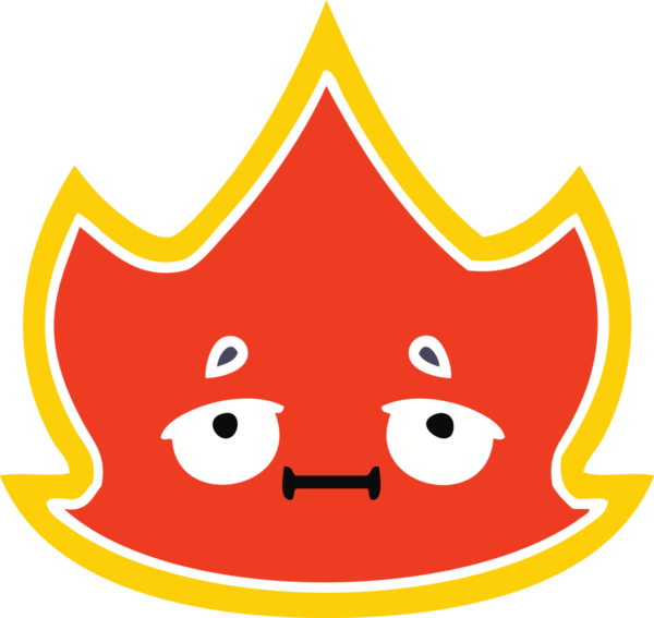 Bir insan tarafından çizilen ateşin düz renkli retro karikatürü