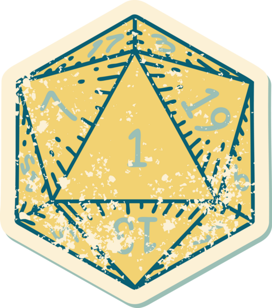 Retro Dövme Biçimi Doğal 1D20 zar bir insan tarafından çizildi