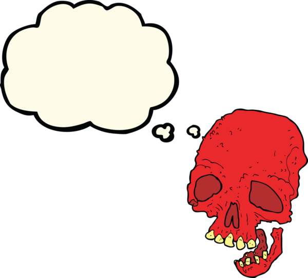 Bir insan tarafından çizilmiş düşünce baloncuklu garip kafatası.