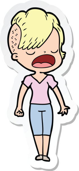 Bir insan tarafından çizilmiş havalı bir hippi kızın karikatür çıkartması.