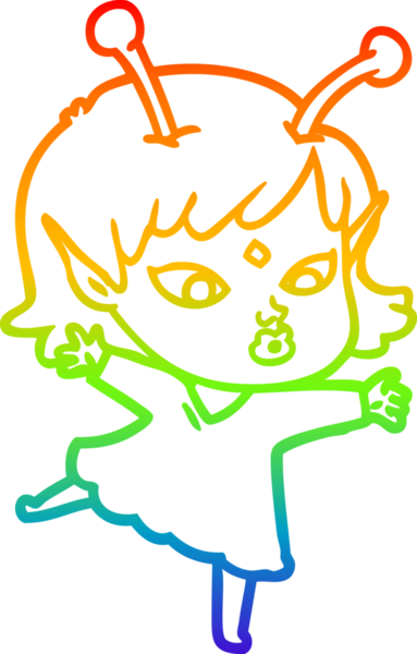 Gökkuşağı gradyan çizgisi bir insan tarafından çizilmiş güzel bir uzaylı kızın çizimi.