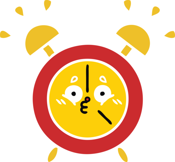 Bir insan tarafından çizilmiş alarm saatinin düz renk retro karikatürü