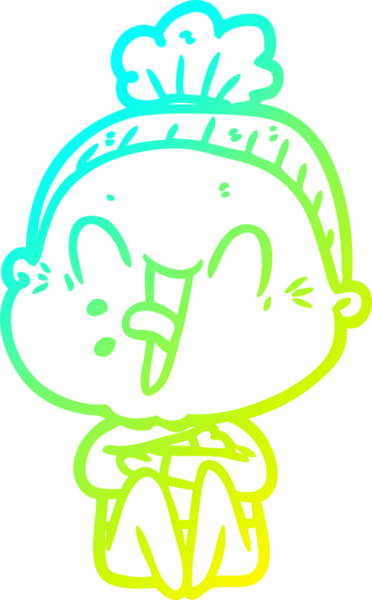 Bir insan tarafından çizilmiş, mutlu, yaşlı bir kadının çizimi.