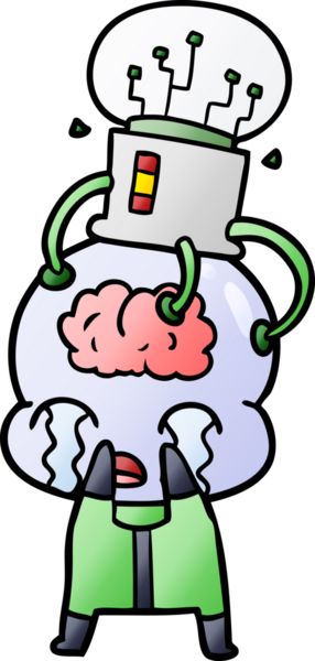 Bir insan tarafından çizilmiş beyin arayüzü ile ağlayan büyük bir beyin uzaylısı çizgi filmi.