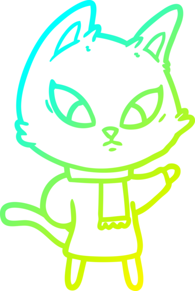 Bir insan tarafından çizilmiş kafası karışmış çizgi film kedisinin soğuk gradyan çizgisi.