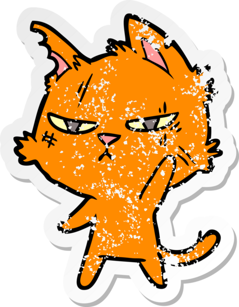 Bir insan tarafından çizilmiş sert bir çizgi film kedisinin sıkıntılı çıkartması.