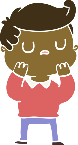 Bir insan tarafından çizildiğini düşünen düz renkli çizgi film karakteri