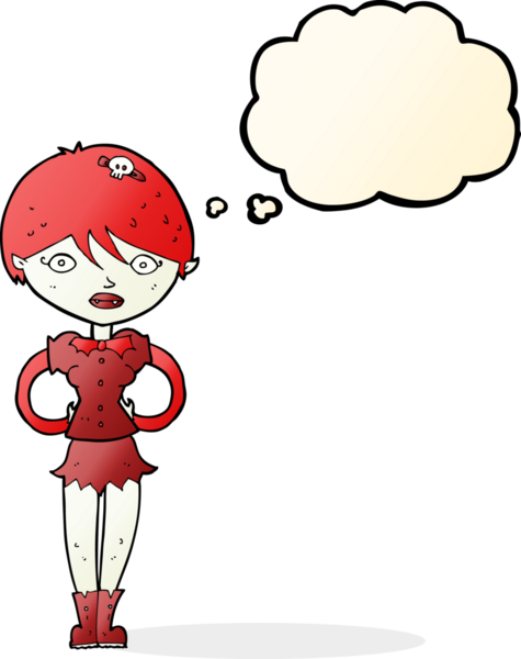 Bir insan tarafından çizilmiş düşünce balonlu güzel vampir kız çizgi filmi.